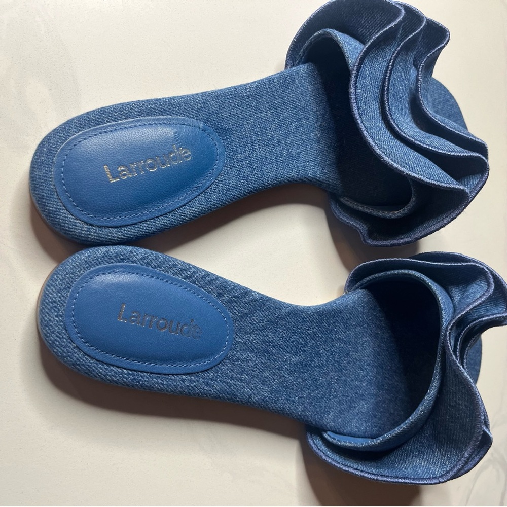 LARROUDÉ Ivy Ruffle Flat Mule In blue - Picture 6 of 9